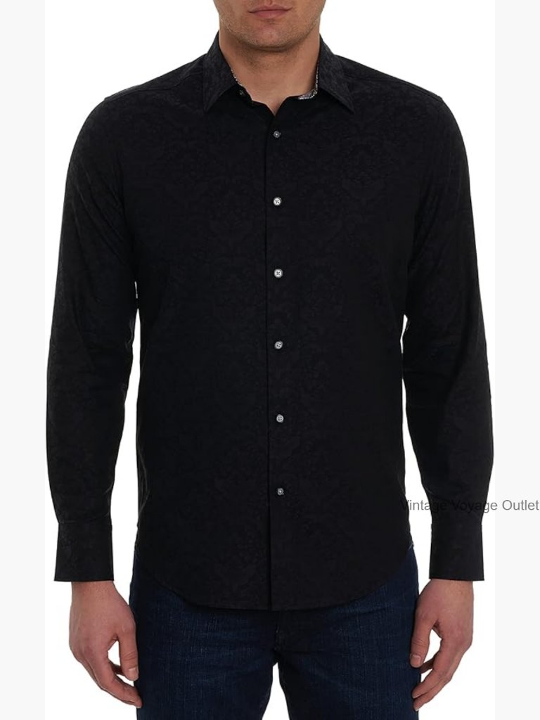 Men's Long Sleeve Button Down Shirt, Premium Cotton, Classic Fit, Jacquard Print